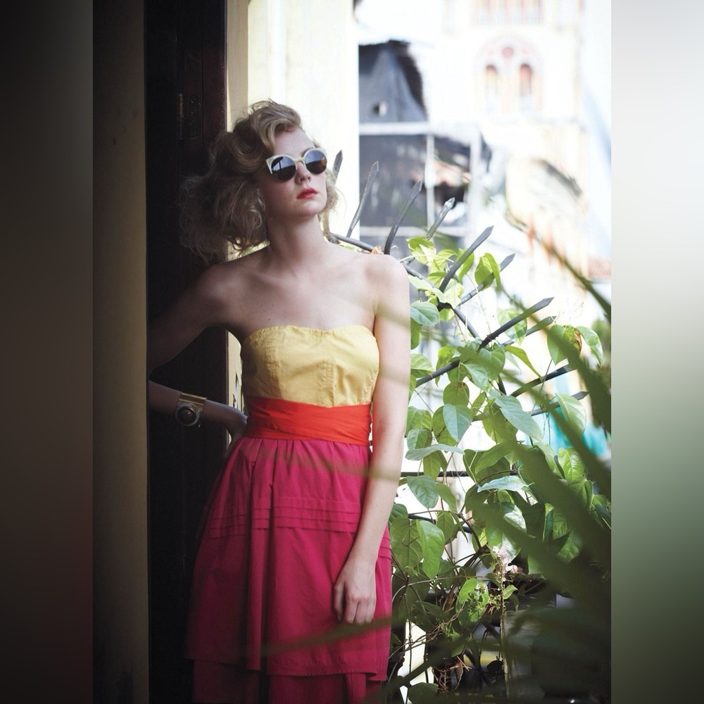 Anthropologie color-blocked strapless dress size 4